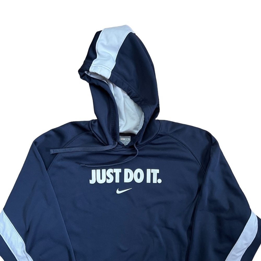 Vintage - Nike - Y2K Just Do It Center Swoosh Hoodie Sweatshirt - Navy Men’s XXL